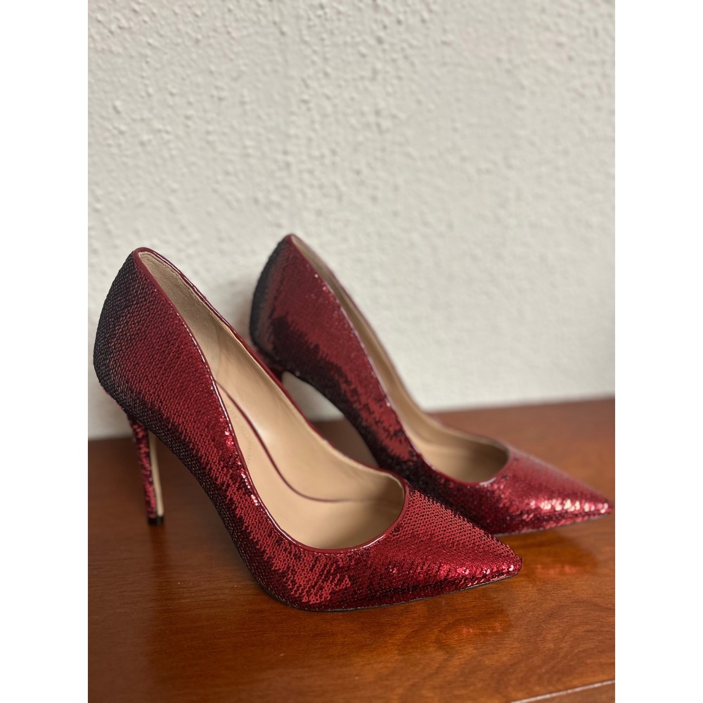 Aldo Stessy Red Sequin Pointed Toe Stiletto Pumps Womens 8 - Picture 2 of 12